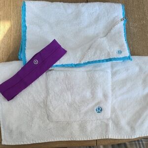 Lululemon Athletic White and Blue Towel Set with Purple Headband